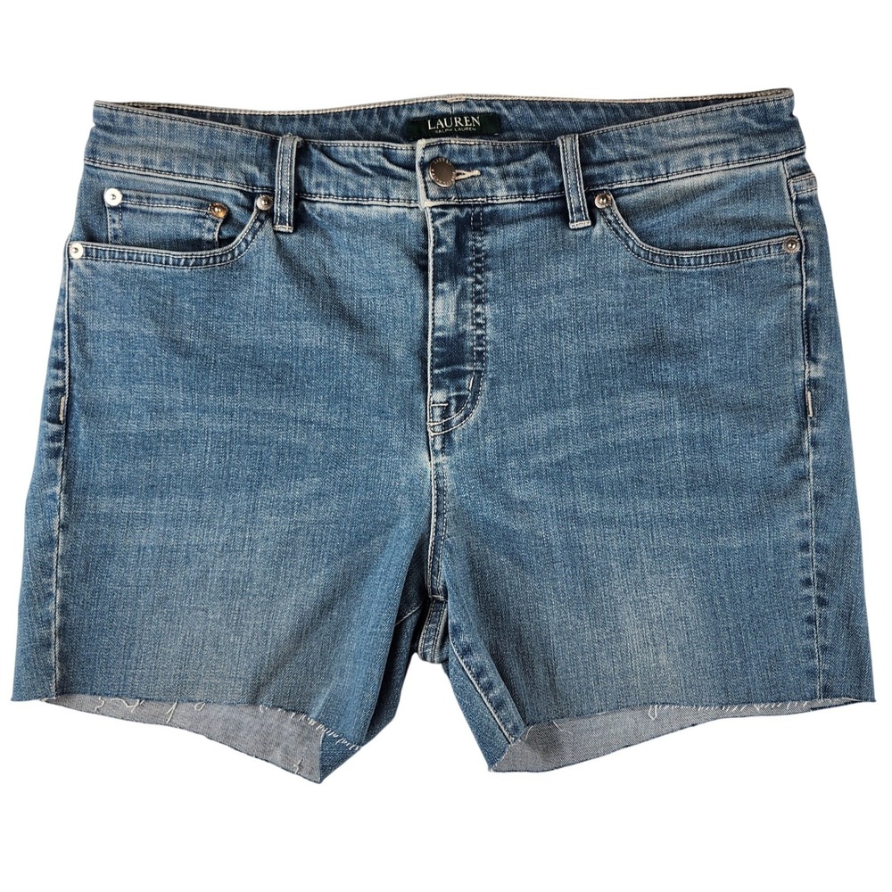 Lauren Ralph Lauren Denim Cut Off Shorts Size 10 Medium Wash Raw Hem Y2K Western